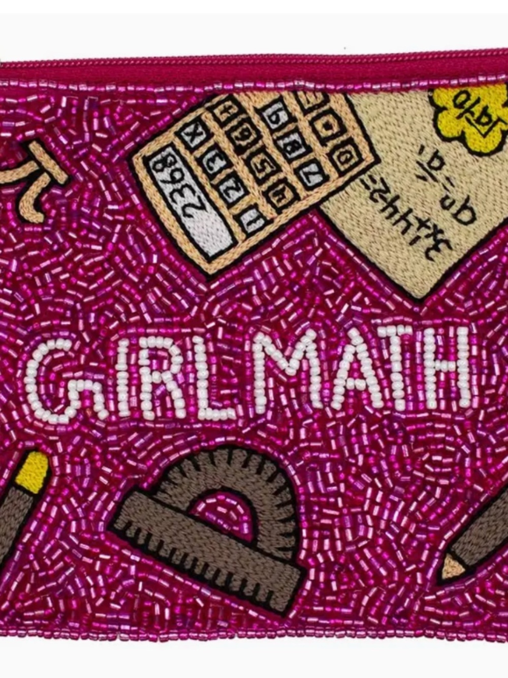 Girl Math Beaded Coin Purse Funny Pink Zipper Pouch NWOT